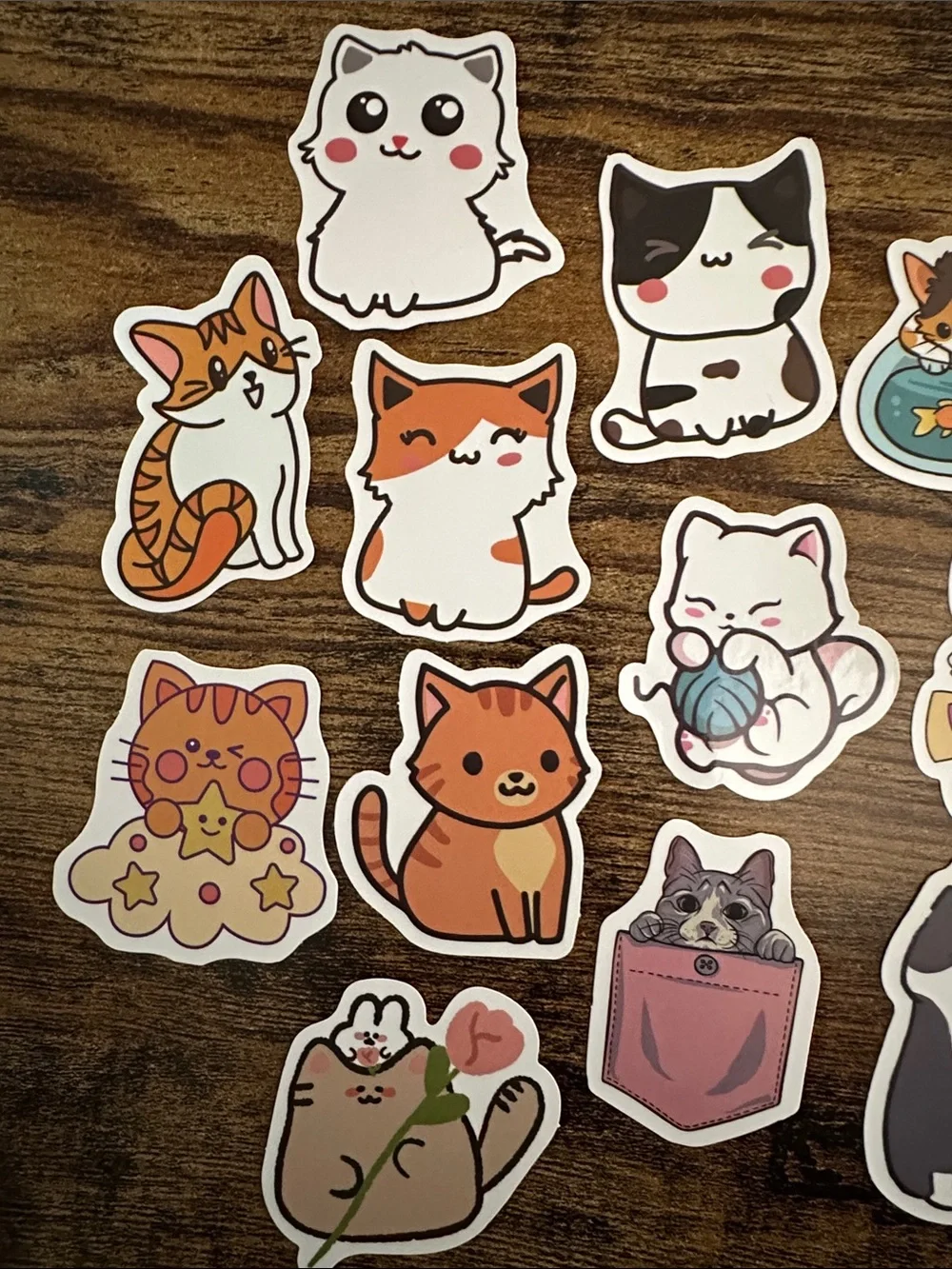 Set of 12 cat / kitten stickers - cute, fun, quirky